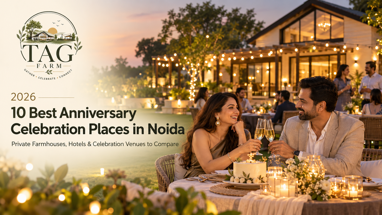 Anniversary celebration place in Noida with private lawn and elegant outdoor setting